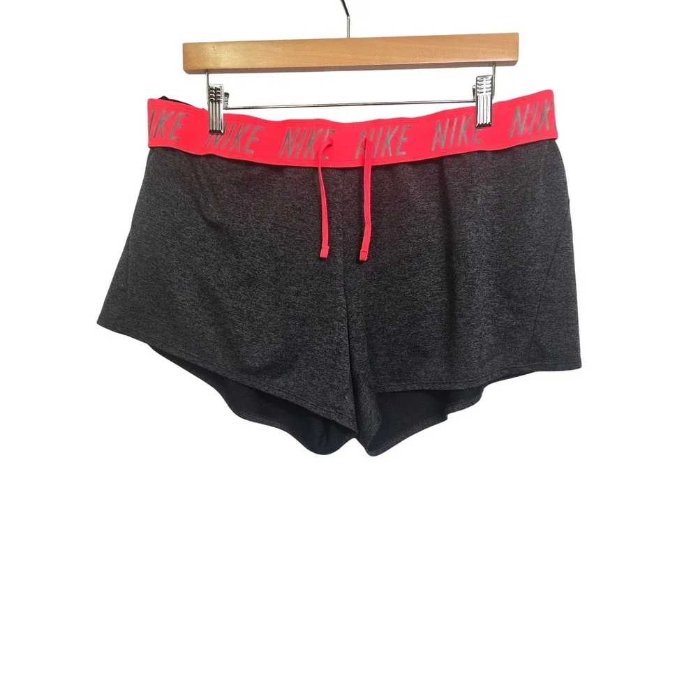 Nike‎ Dri-Fit Shorts Womens XL Dark Gray Pink Waistband Athletic Stretch Flaw